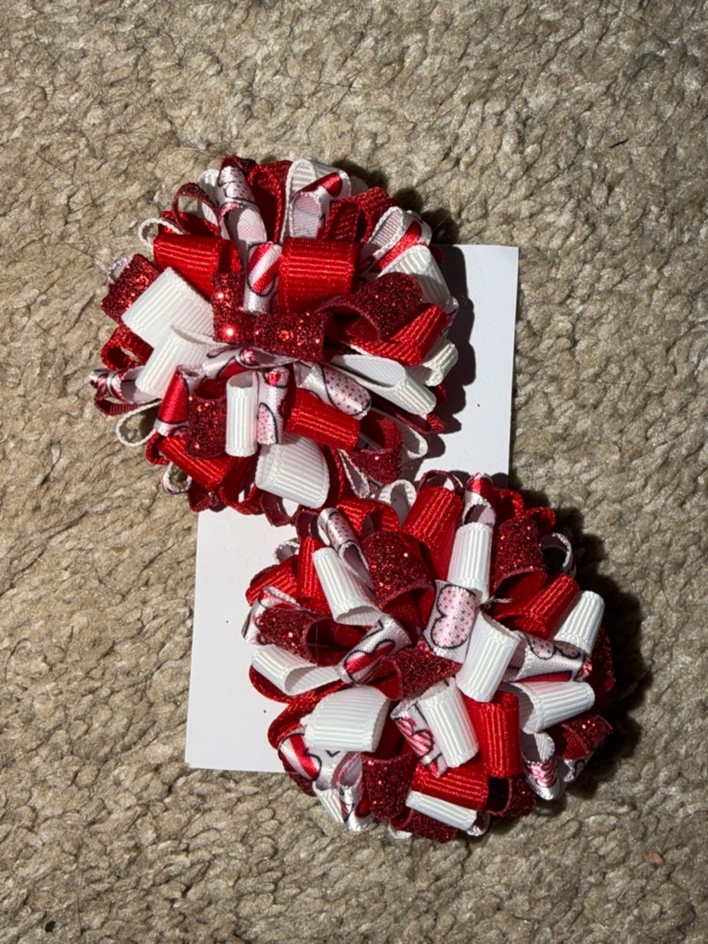 Red & White Ribbon Hair Bows Pair